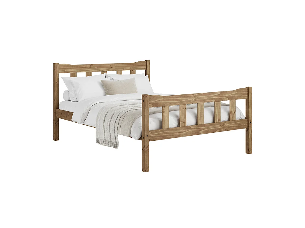 Tralee Brown Pine 4ft6 Double Bed with Slatted Headboard and Footboard