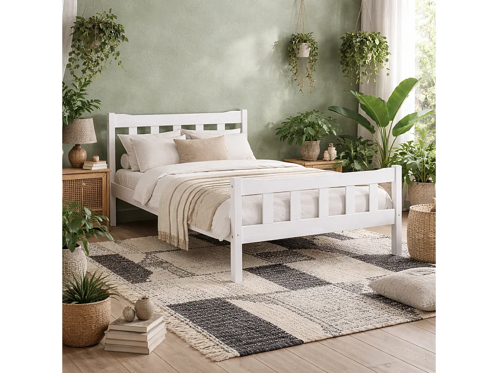 Tralee White Washed Pine 5ft King Size Bed with Slatted Headboard and Footboard