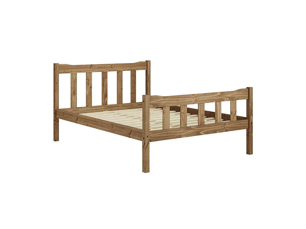 Tralee Brown Pine King Size Bed 150x200cm Slatted Headboard and Footboard