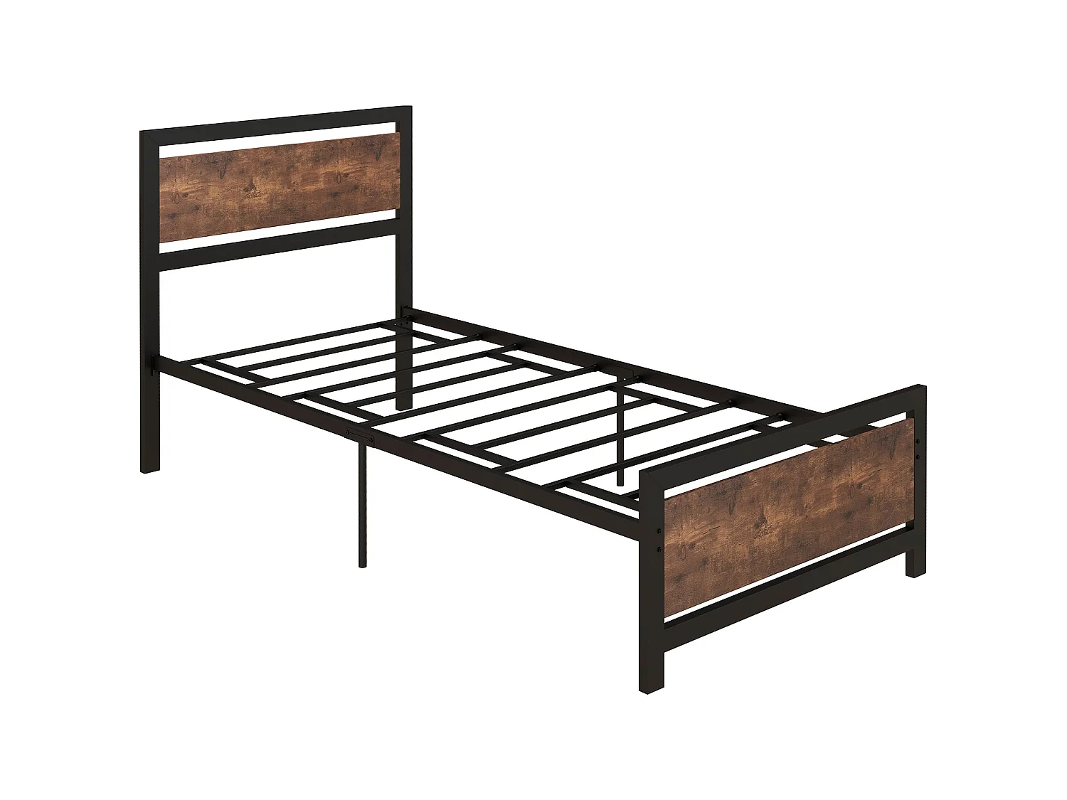 Lemisa 3FT Single Metal Bed Frame with Headboard and Footboard Black and Rustic Brown
