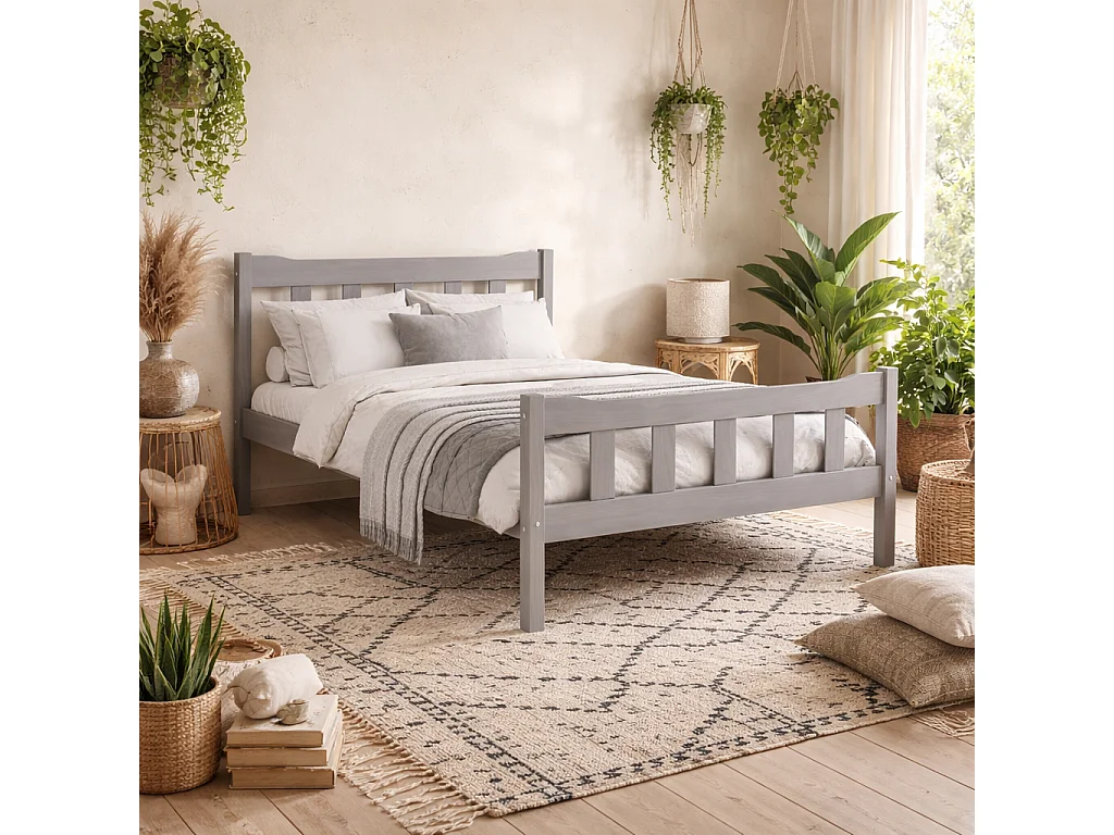 Tralee Grey Washed Pine 5ft King Bed with Panelled Headboard and Footboard