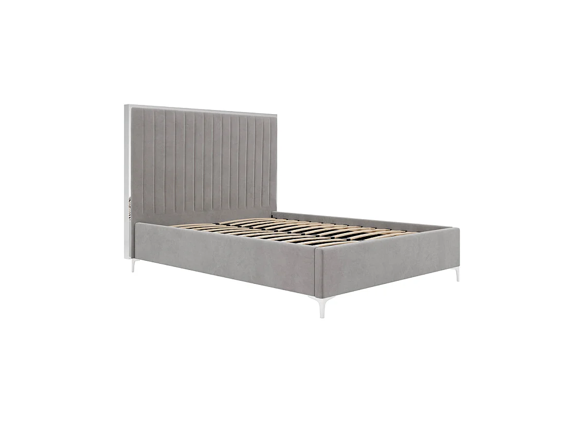 Killarney Mink Velvet 4ft6 Double Bed with Tall Ribbed Headboard