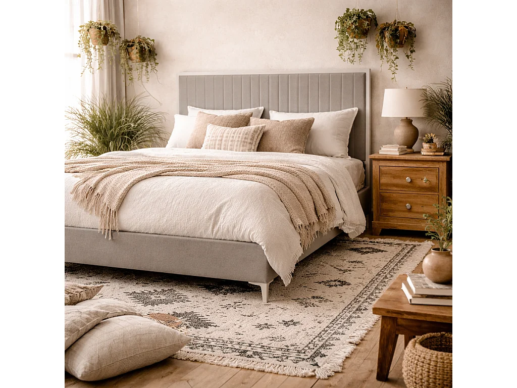 Killarney Mink Velvet 4ft6 Double Bed with Tall Ribbed Headboard