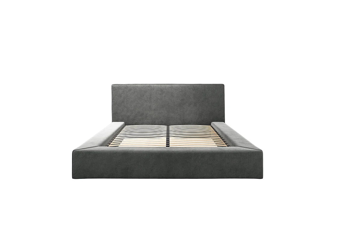 Portarlington Upholstered Dark Grey Twill 4ft6 Double Bed with Headboard