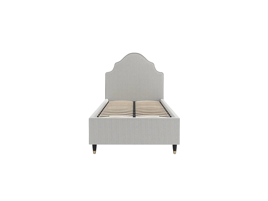 Monterey 3FT Single Bed Grey Thin Stripe Linen Blend Ornate Headboard
