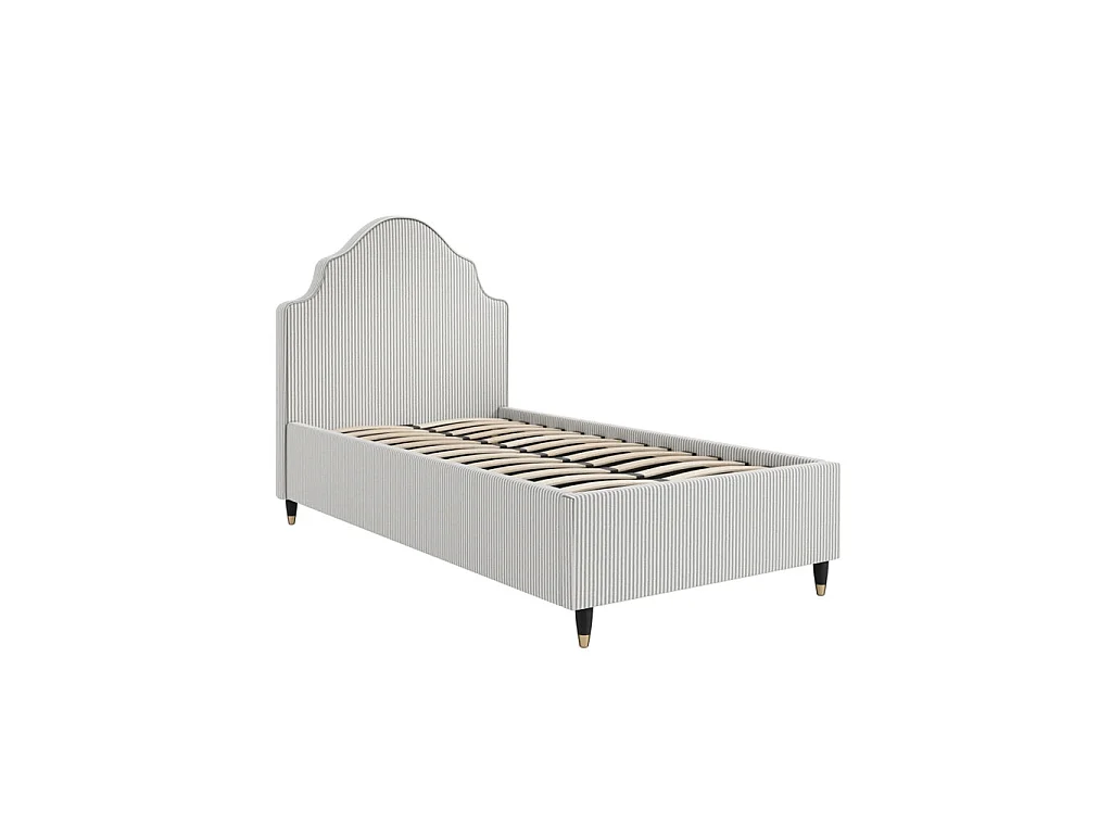 Monterey 3FT Single Bed Grey Thin Stripe Linen Blend Ornate Headboard