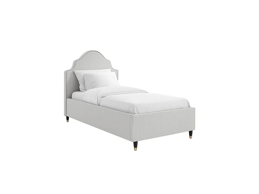 Monterey 3FT Single Bed Grey Thin Stripe Linen Blend Ornate Headboard