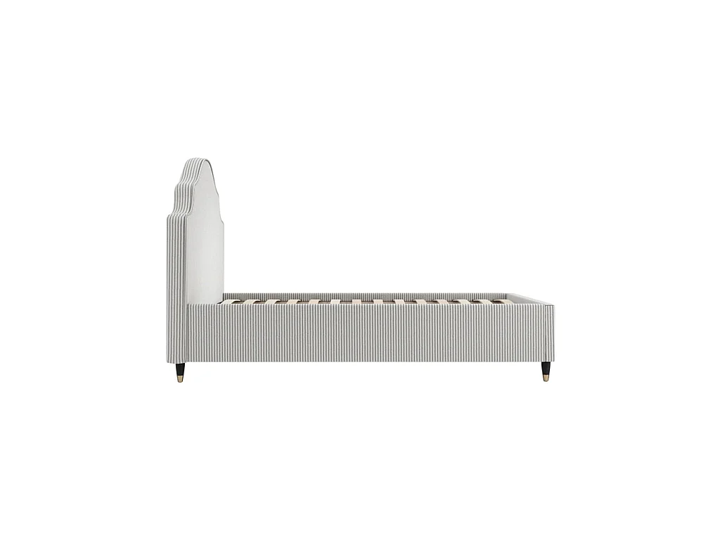 Monterey 3FT Single Bed Grey Thin Stripe Linen Blend Ornate Headboard