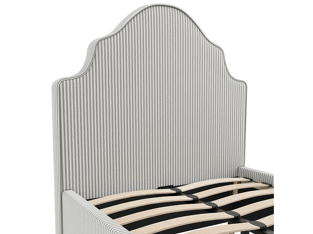 Monterey 3FT Single Bed Grey Thin Stripe Linen Blend Ornate Headboard