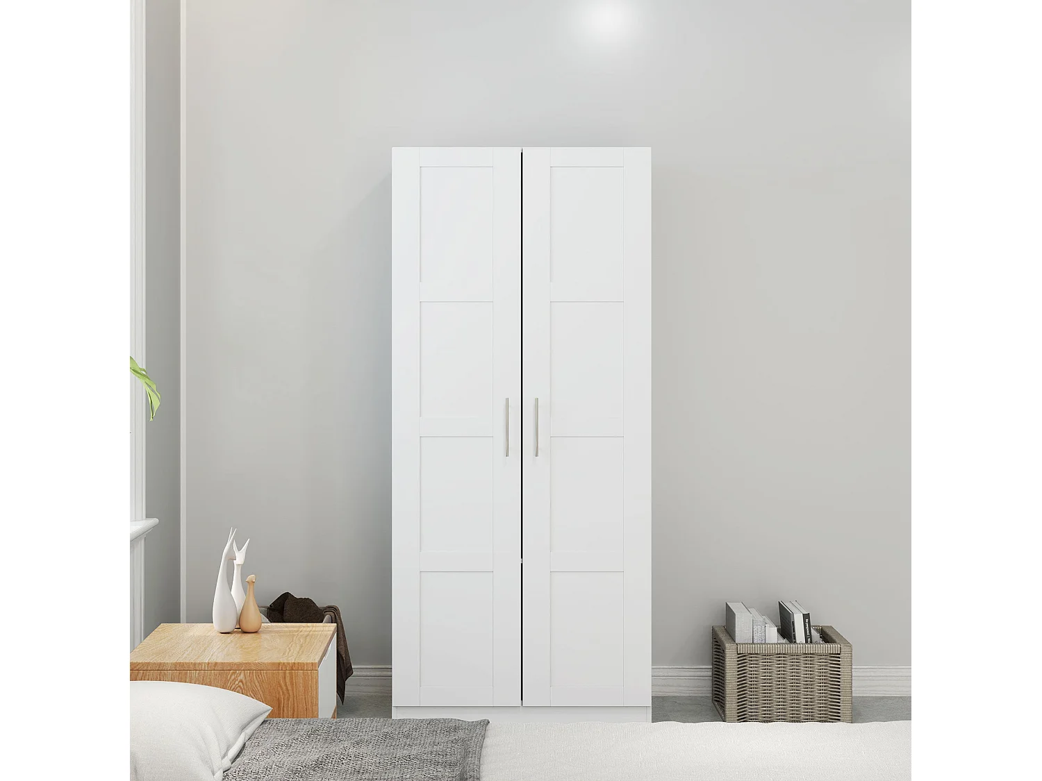 Coravello White 2 Door Wardrobe with Hanging Rail and Shelves