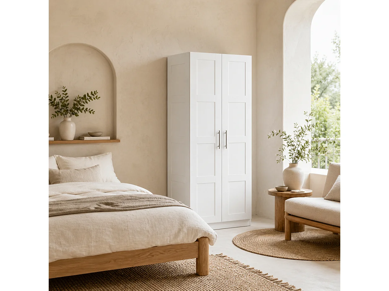 Coravello White 2 Door Wardrobe with Hanging Rail and Shelves