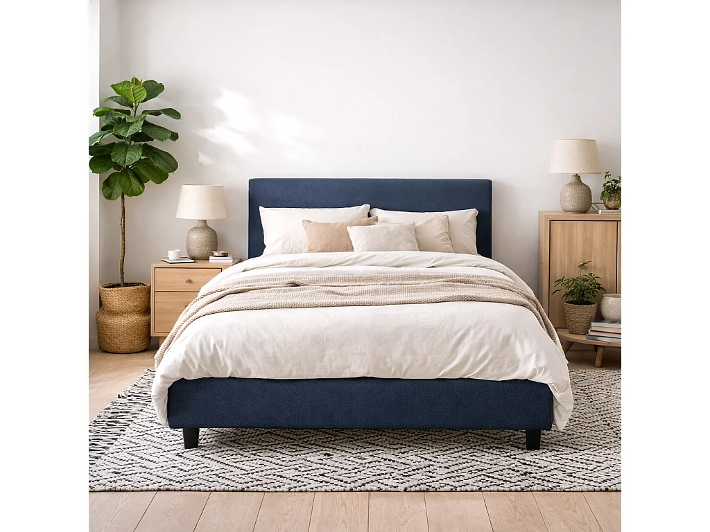 Portarlington Upholstered Navy Twill 5ft King Size Bed with Headboard