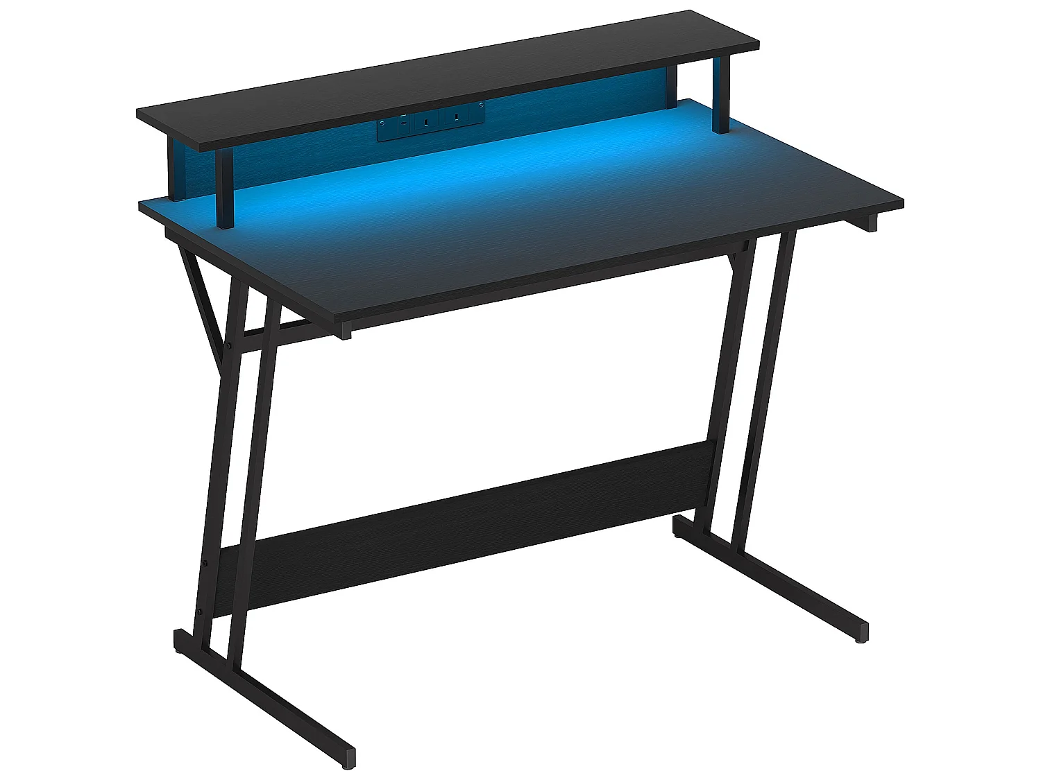 Tovapa 100cm Black 2 Level LED Gaming Desk RGB Lights USB C Monitor Shelf