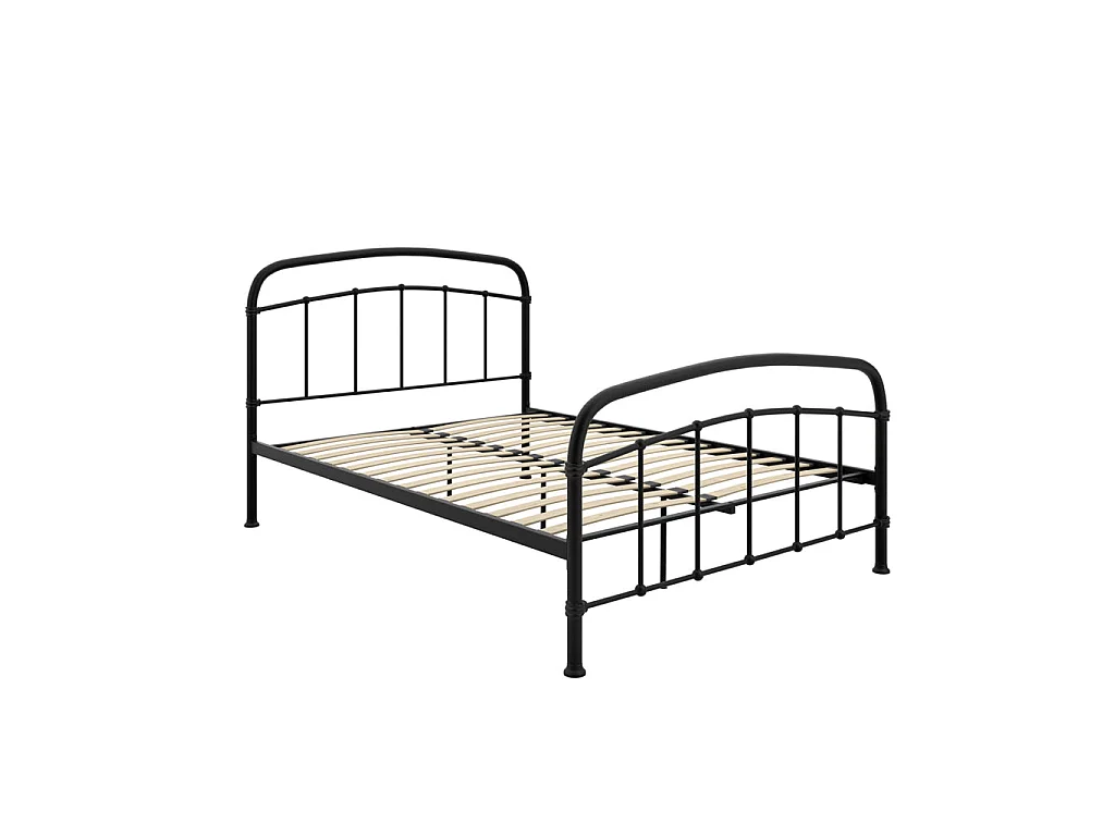 France Industrial Black Metal 4ft6 Double Bed with Headboard and Footboard