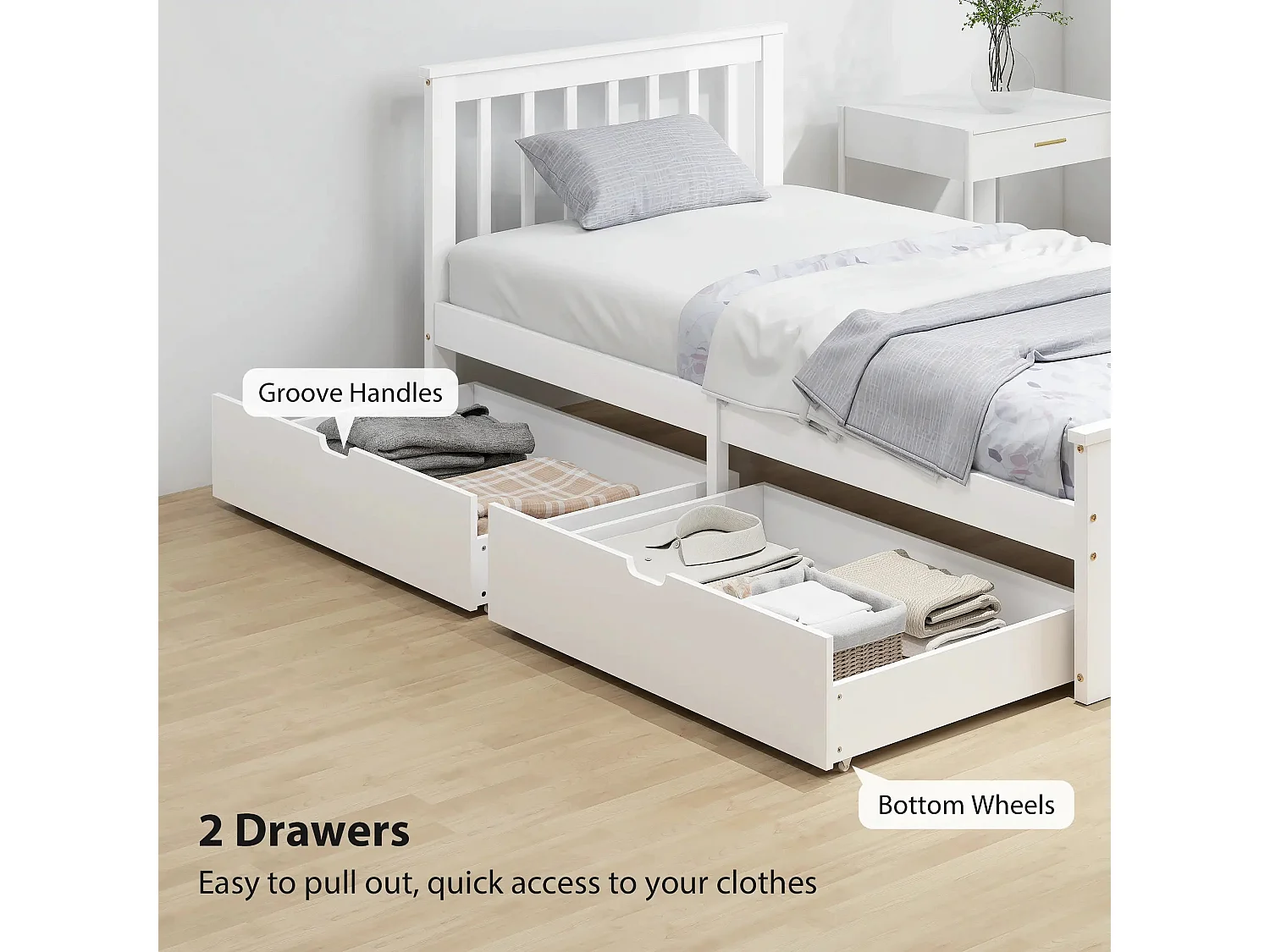 Sutton White Single Bed Frame with 2 Underbed Drawers Pine and MDF 90x190cm