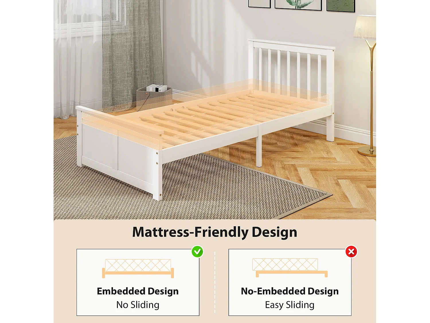 Sutton White Single Bed Frame with 2 Underbed Drawers Pine and MDF 90x190cm