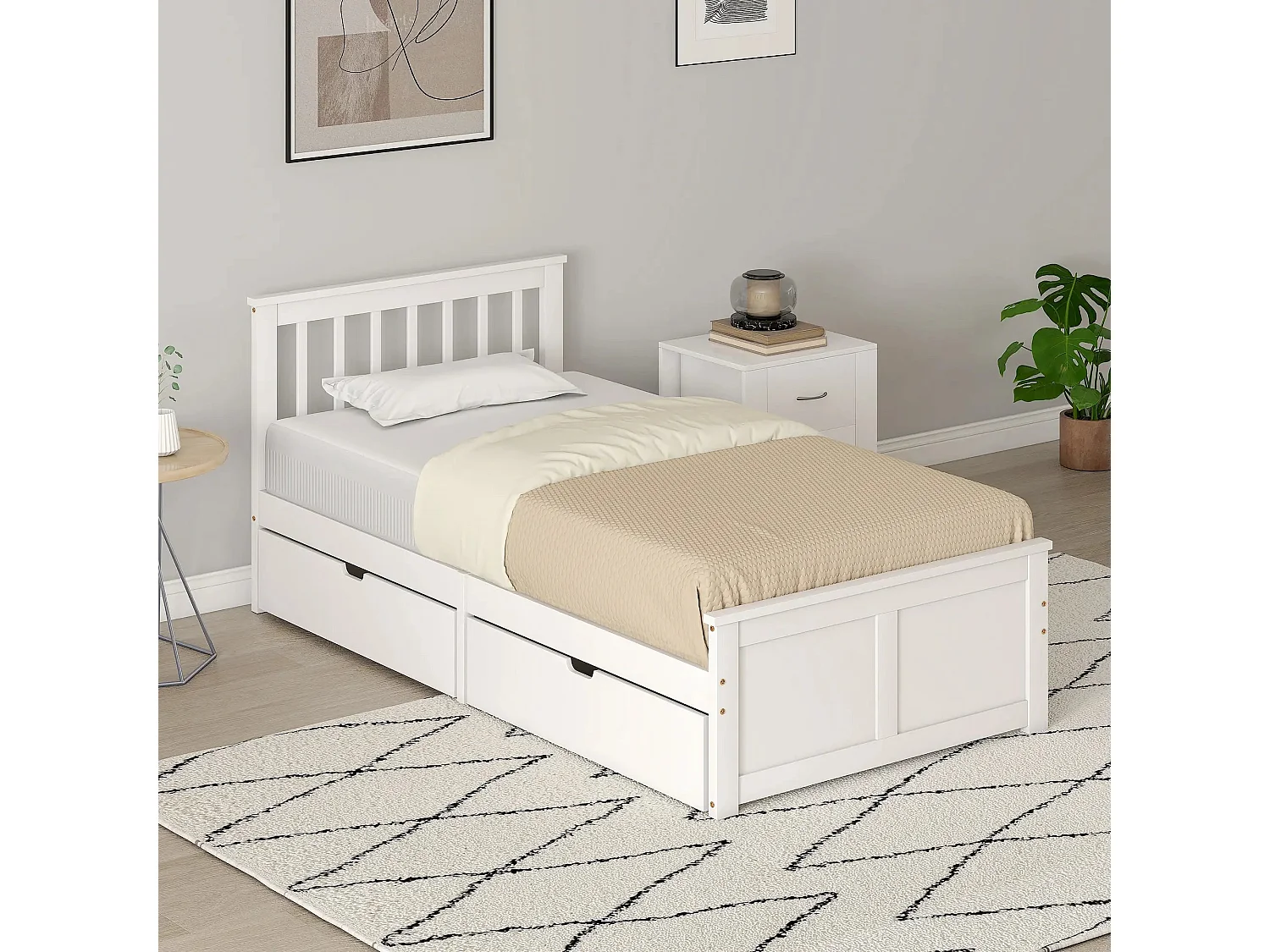 Sutton White Single Bed Frame with 2 Underbed Drawers Pine and MDF 90x190cm