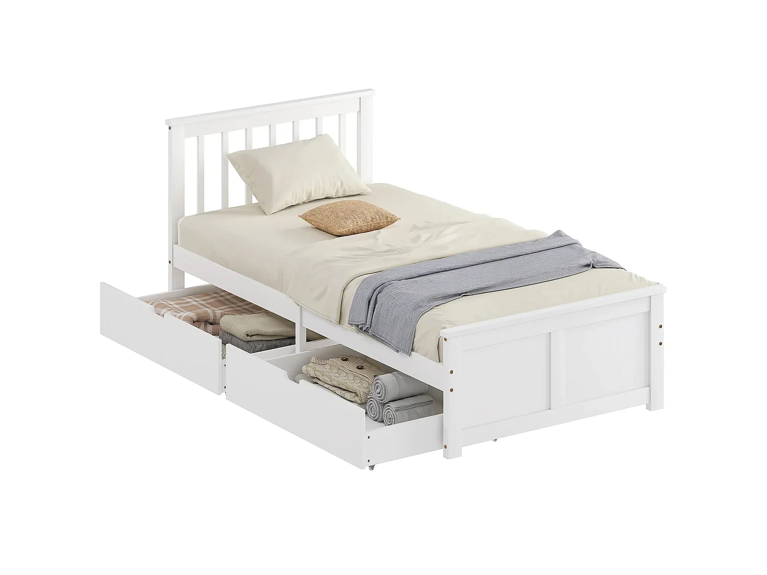 Sutton White Single Bed Frame with 2 Underbed Drawers Pine and MDF 90x190cm