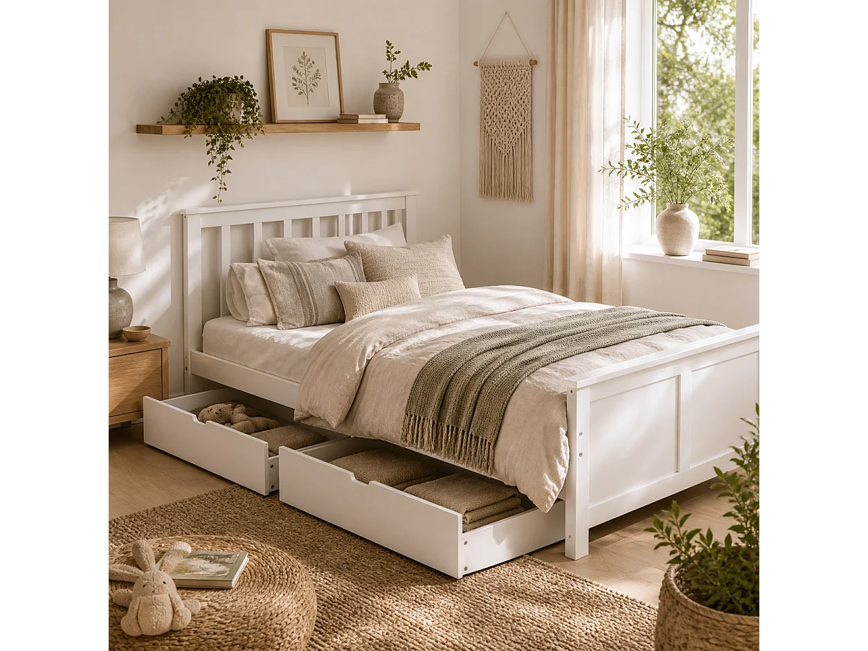 Sutton White Single Bed Frame with 2 Underbed Drawers Pine and MDF 90x190cm