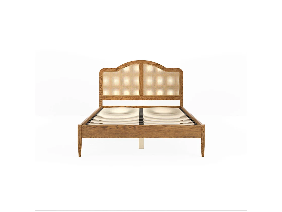 Nenagh Natural 4ft6 Double Bed Wood and Rattan Curved Headboard