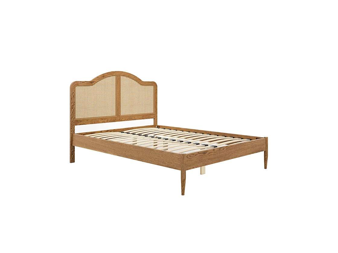 Nenagh Natural 4ft6 Double Bed Wood and Rattan Curved Headboard