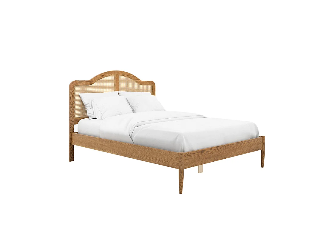 Nenagh Natural 4ft6 Double Bed Wood and Rattan Curved Headboard