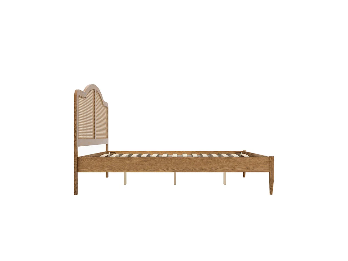 Nenagh Natural 4ft6 Double Bed Wood and Rattan Curved Headboard