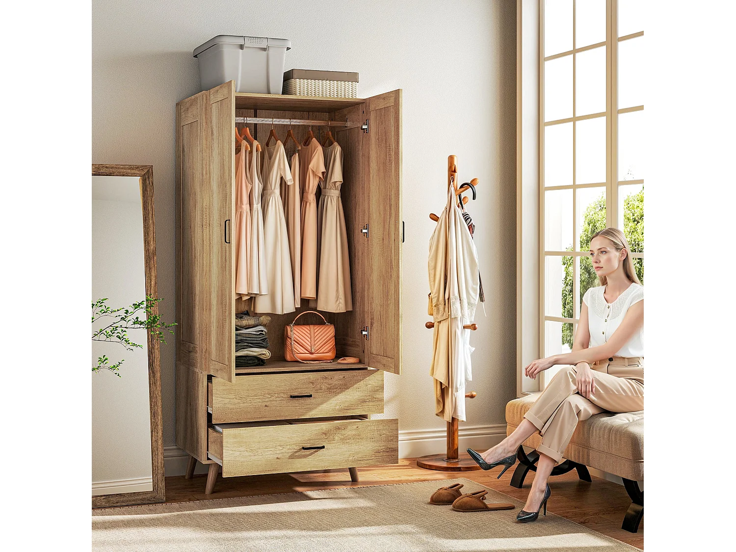 Corasoro 2 Door Wardrobe 2 Drawers Natural Wood Effect Finish
