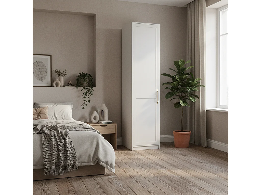 Kahs White Shaker 1 Door Wooden Wardrobe with Brushed Brass Handle