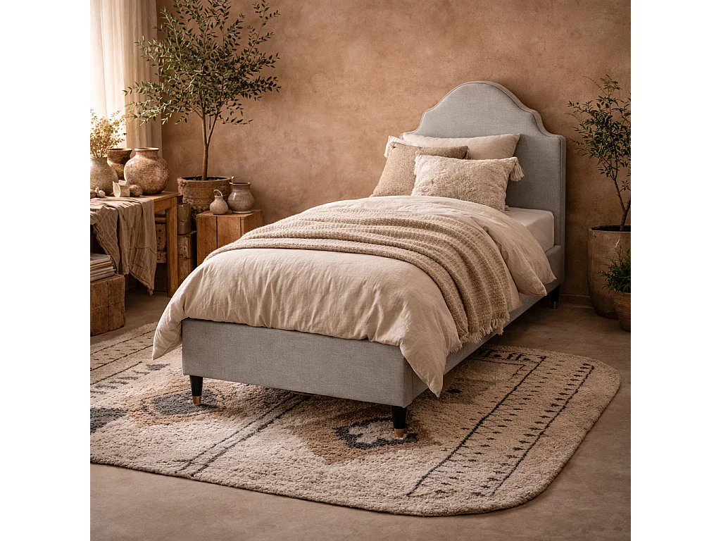 Monterey Light Grey Single Bed Linen Blend Padded Headboard Sprung Slats