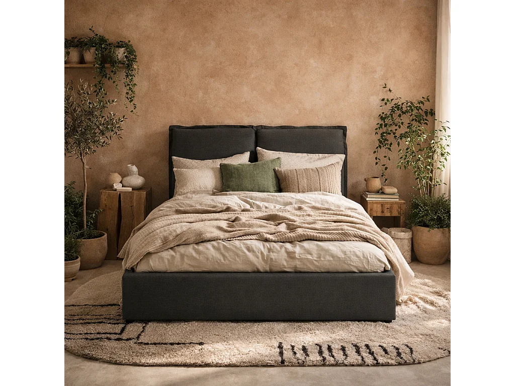 Wexford Deep Grey Linen Upholstered King Size Bed with Pillow Headboard 5ft