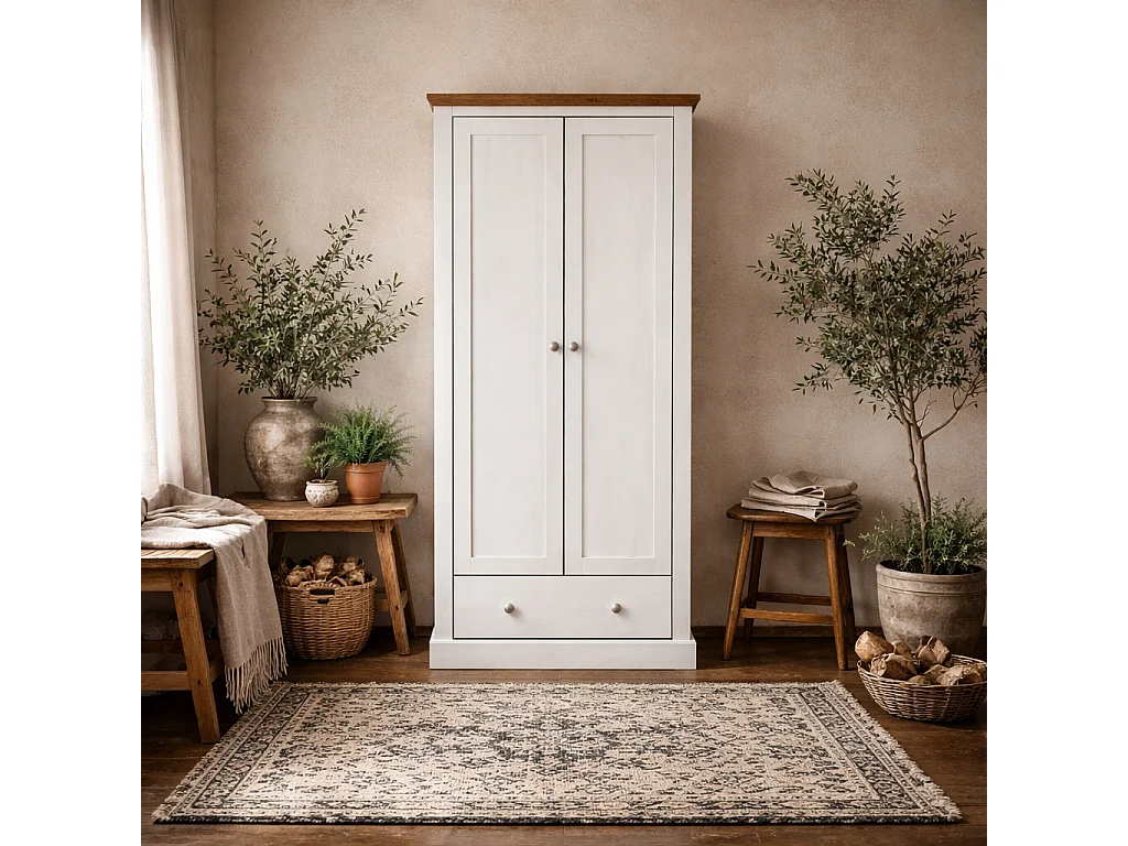 Ardee White and Natural Oak 2 Door Wardrobe with 1 Drawer