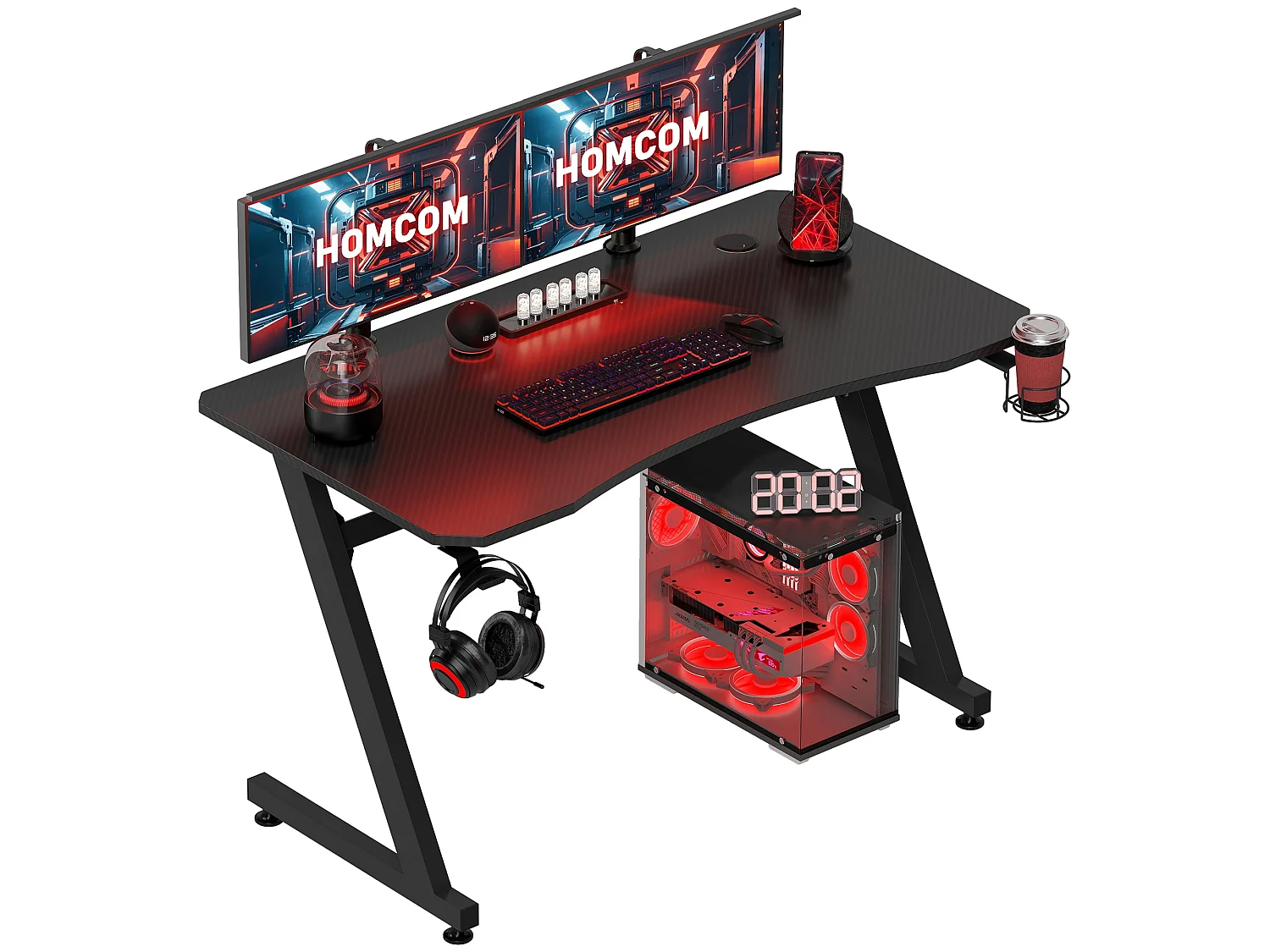 Hanaba 120cm Black Gaming Desk Laminated Top Steel Z Frame Cup Holder Headphone Hook Cable Management