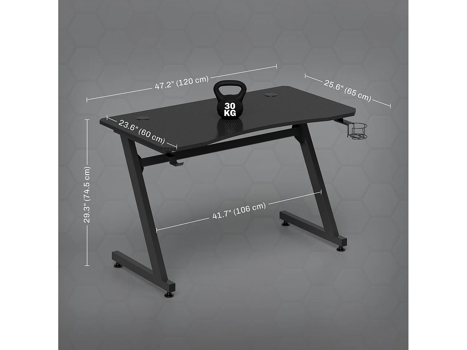 Hanaba 120cm Black Gaming Desk Laminated Top Steel Z Frame Cup Holder Headphone Hook Cable Management