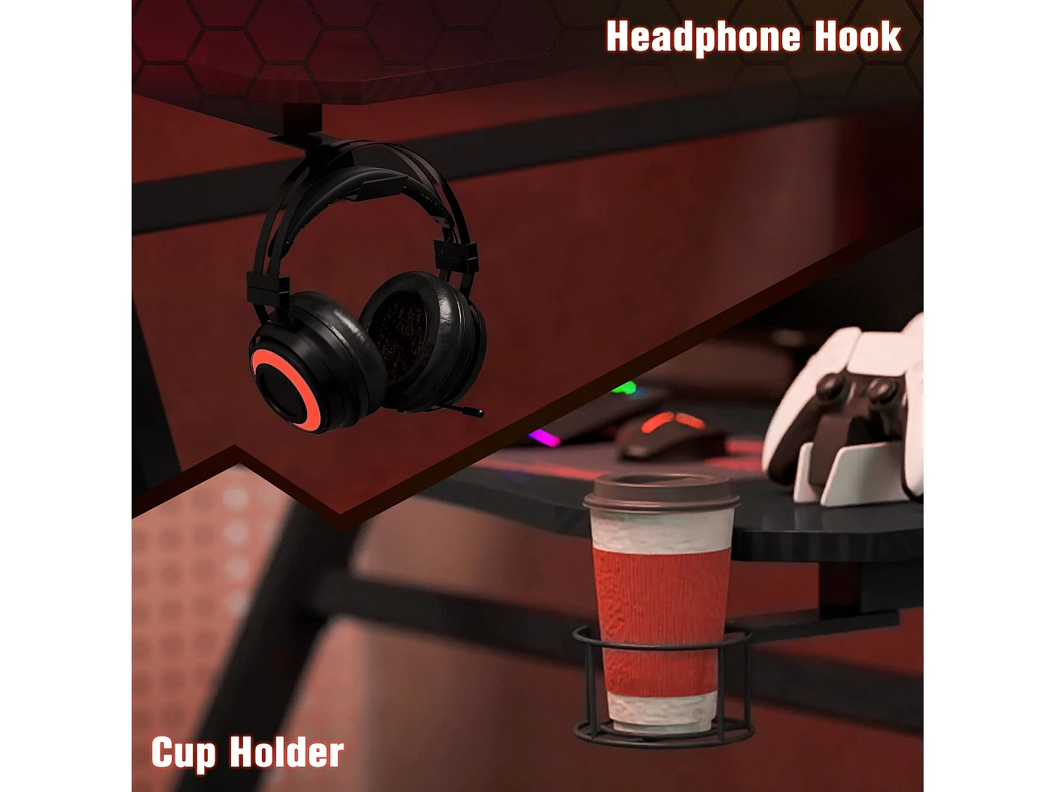Hanaba 120cm Black Gaming Desk Laminated Top Steel Z Frame Cup Holder Headphone Hook Cable Management