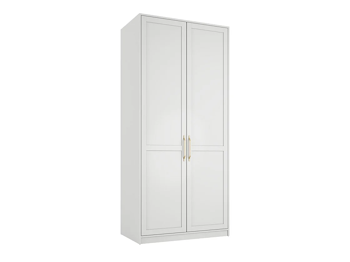 Kahs White Wooden 2 Door Wardrobe with Brushed Brass Handles
