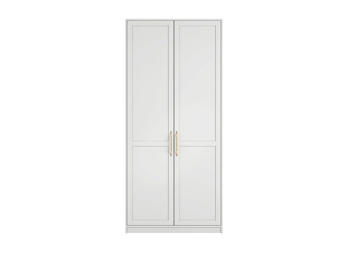 Kahs White Wooden 2 Door Wardrobe with Brushed Brass Handles