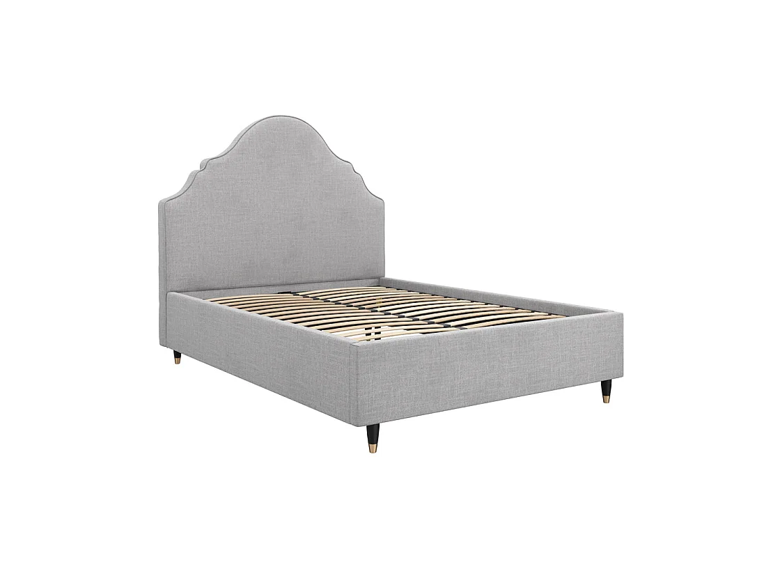 Princeton Light Grey Linen Blend Upholstered 5ft King Size Bed Shaped Retro Headboard