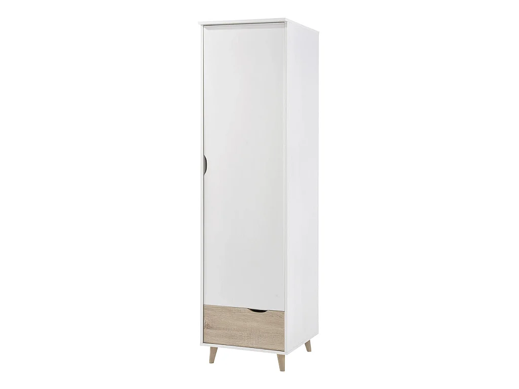 Skerries Single Door Wardrobe Matt White Carcass Natural Oak Drawer Front 50x190x58cm