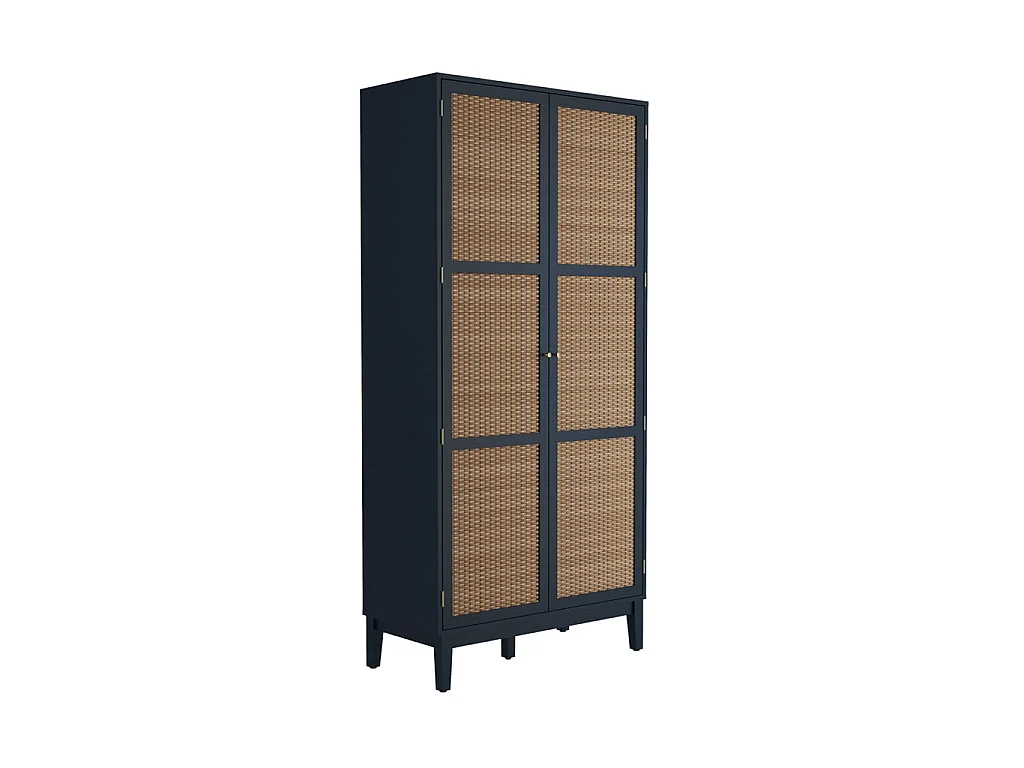 Waterford Blue Oak and Woven Rattan 2 Door Wardrobe Matt Finish