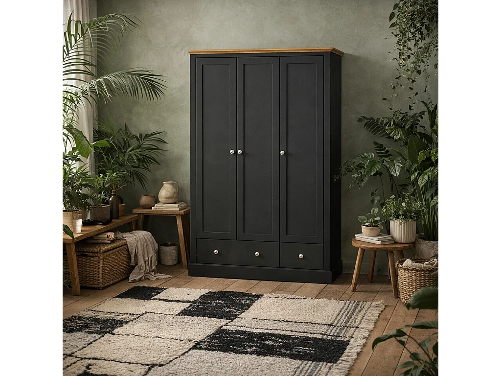 Ardee Charcoal and Natural Oak 3 Door 2 Drawer Wooden Wardrobe