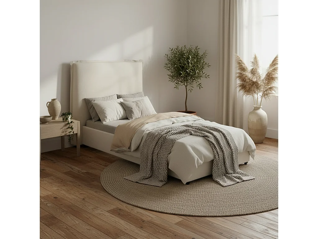 Wexford 3ft Single Bed Ivory Linen Upholstered Pillow Headboard