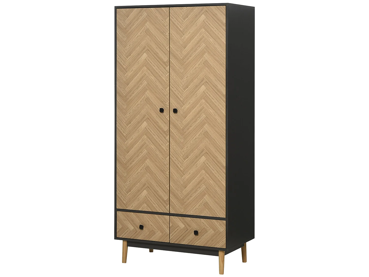 Belavyn Dark Grey Wood Grain Wardrobe 90x50x190cm with Hanging Rods Shelves and 2 Drawers