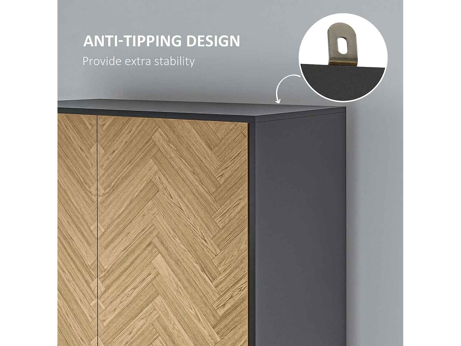 Belavyn Dark Grey Wood Grain Wardrobe 90x50x190cm with Hanging Rods Shelves and 2 Drawers
