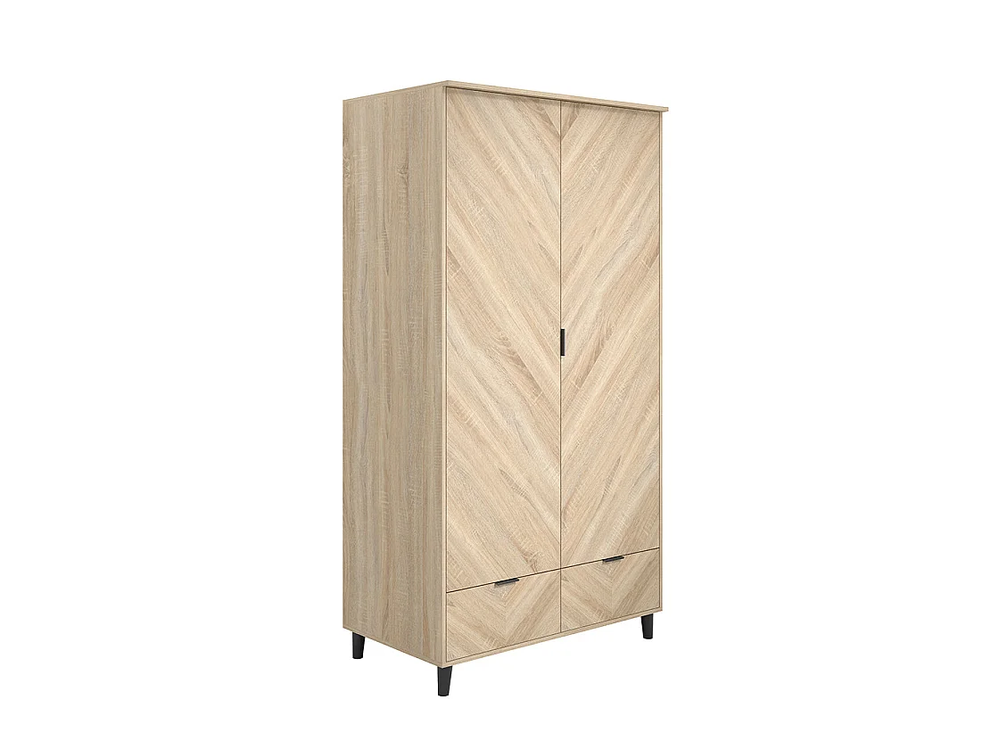 Skerries 2 Door Chevron Wardrobe Natural Oak with 2 Drawers