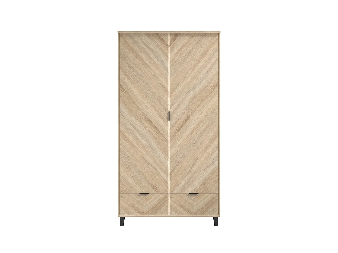 Skerries 2 Door Chevron Wardrobe Natural Oak with 2 Drawers