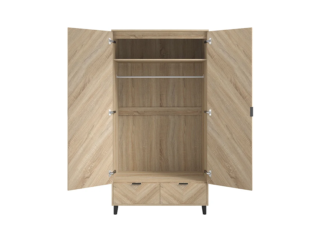 Skerries 2 Door Chevron Wardrobe Natural Oak with 2 Drawers