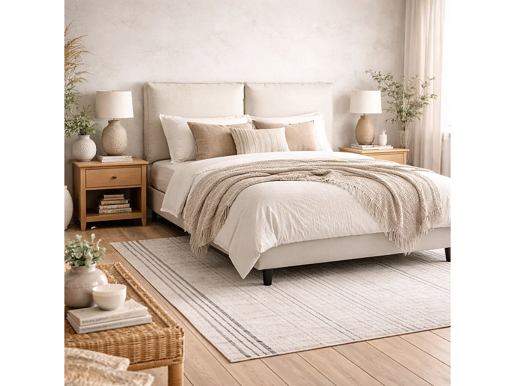 Wexford Ivory Linen Upholstered 5ft King Size Bed with Pillow Headboard
