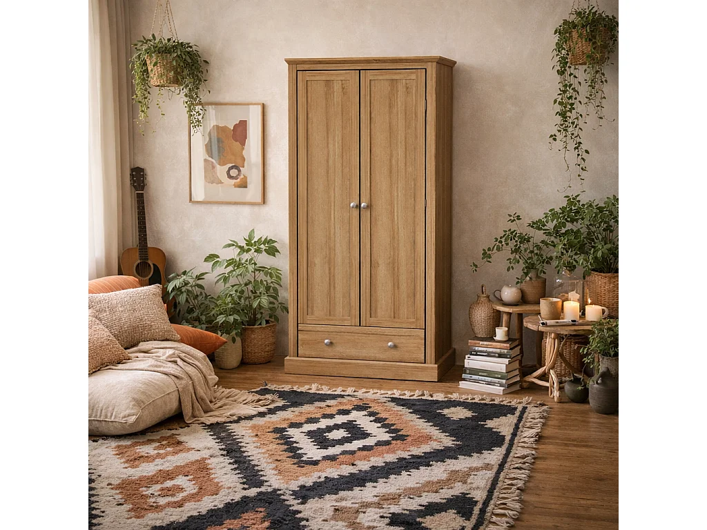Ardee Natural Oak 2 Door Wardrobe with 1 Drawer