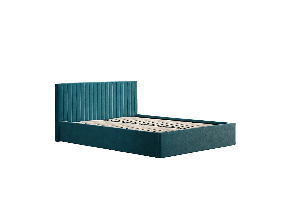 Dublin Teal Velvet 5ft King Ottoman Bed with Ribbed Headboard